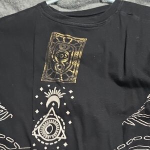 Black Graphic T-Shirt with Gold and White Design